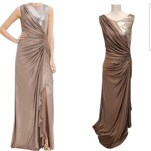 Tadashi Shoji Women's Medium Sleeveless Sequin Bodice Draped Side Ruched Dress
